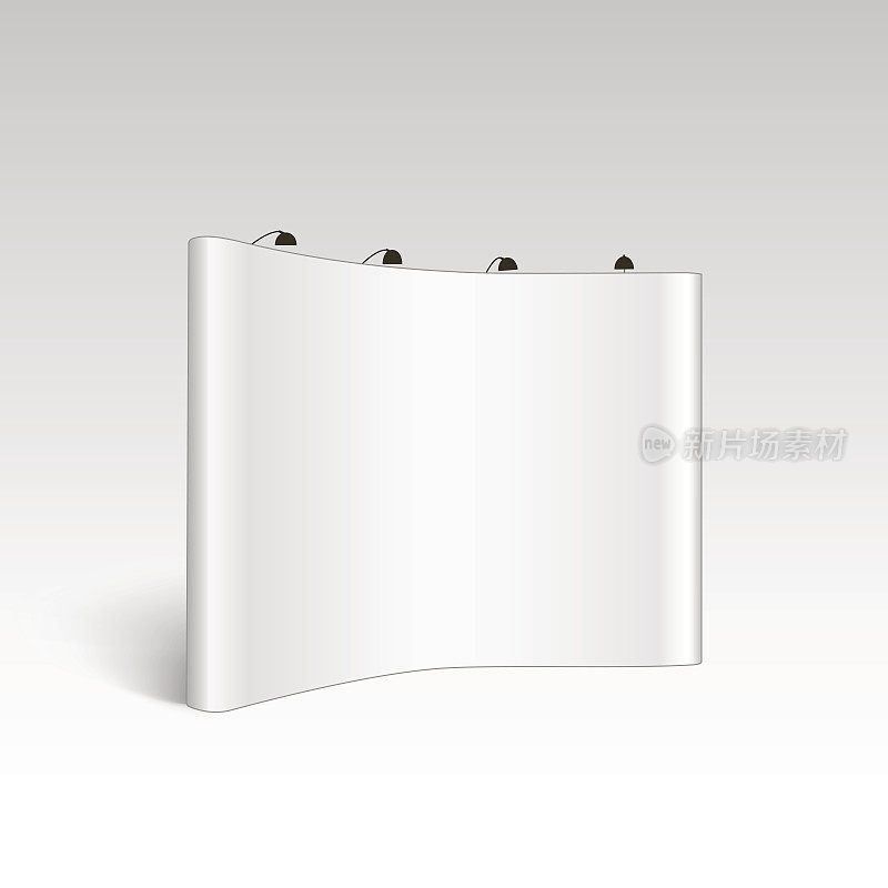 White blank trade exhibition pop up stands for presentation with backlights isolated on grey background. Vector
